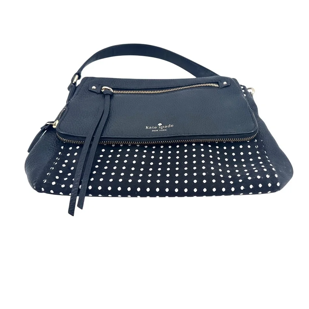 Kate Spade Cobble Hill Little Minka Shoulder Bag Black Leather White Polka Dot